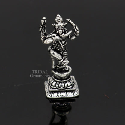 Small handcrafted 925 sterling silver Lord Ganesh dancing idol sculpture, ideal for Diwali puja and spiritual decoration.