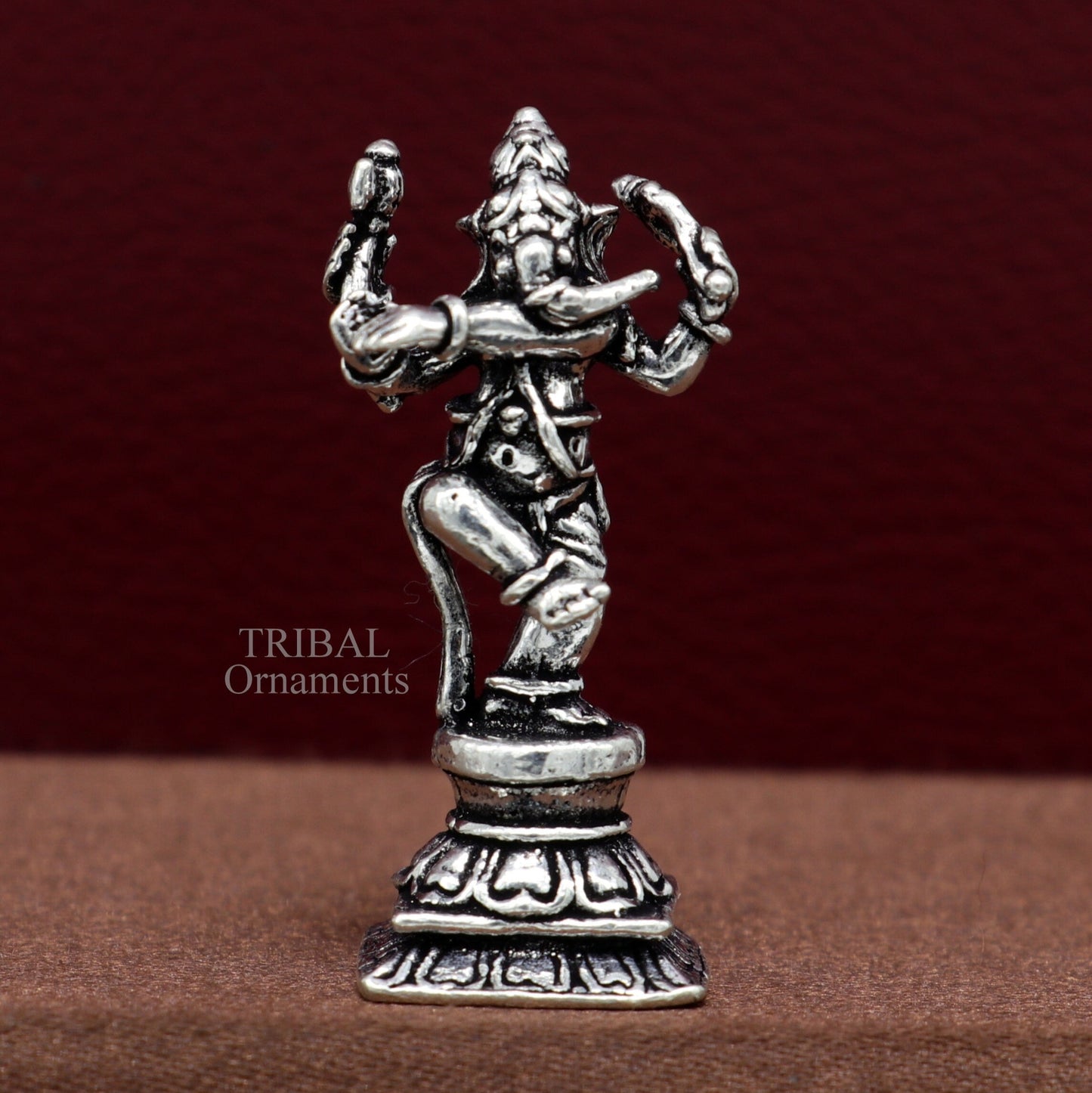 925 Sterling silver Lord Ganesh Idol small dancing style statue Figurine, handcrafted Lord Ganesh statue sculpture Diwali puja gift art510 - TRIBAL ORNAMENTS
