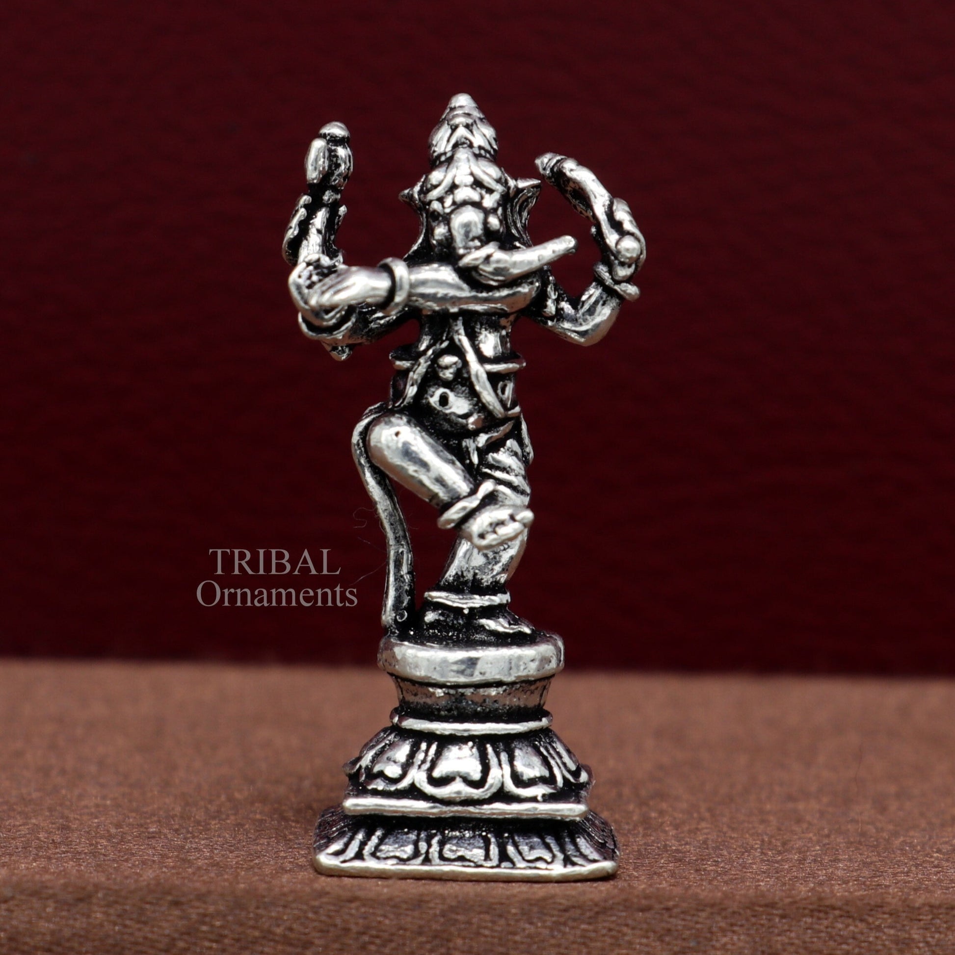 925 Sterling silver Lord Ganesh Idol small dancing style statue Figurine, handcrafted Lord Ganesh statue sculpture Diwali puja gift art510 - TRIBAL ORNAMENTS
