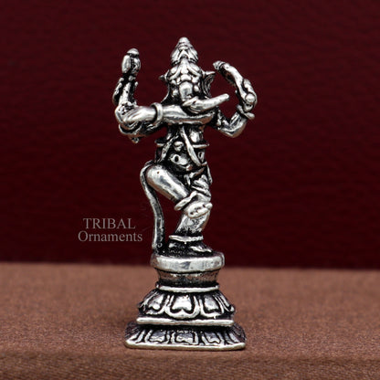 Small handcrafted 925 silver Lord Ganesh idol in dancing pose, perfect for Diwali puja or as a decorative figurine.