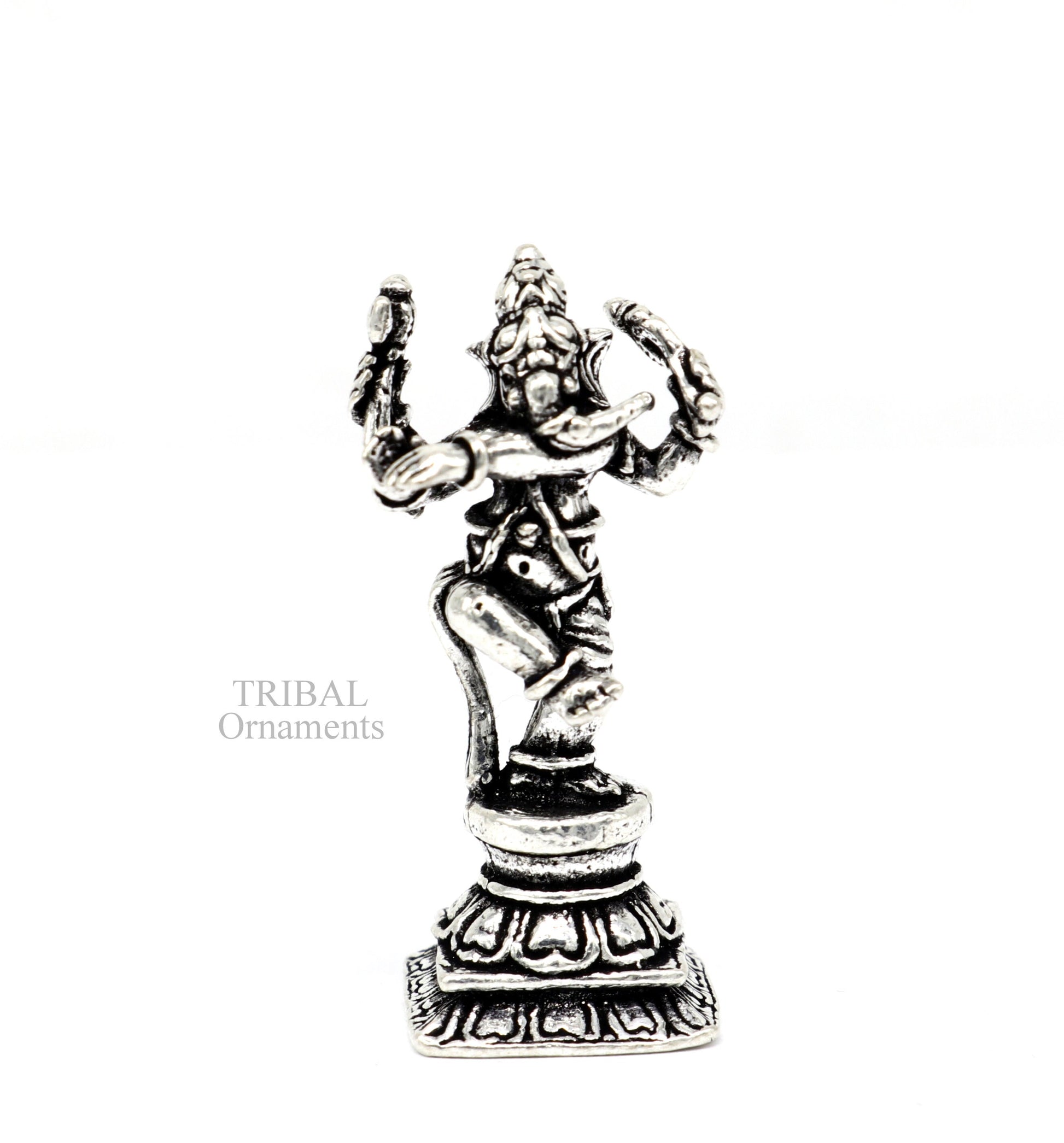 925 Sterling silver Lord Ganesh Idol small dancing style statue Figurine, handcrafted Lord Ganesh statue sculpture Diwali puja gift art510 - TRIBAL ORNAMENTS