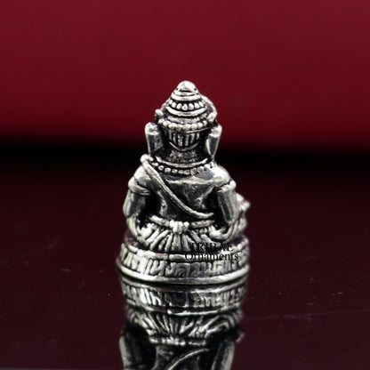 Handcrafted 925 Sterling silver Lord Ganesh idol small sculpture, ideal for Diwali puja and spiritual gift.