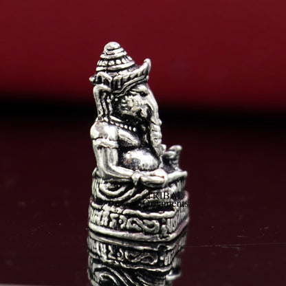 Small 925 sterling silver Lord Ganesh idol statue, handcrafted figurine for Diwali puja, by TRIBAL ORNAMENTS.