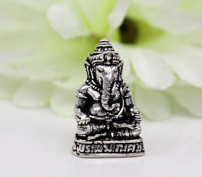 Small 925 Sterling silver Lord Ganesh idol statue, handcrafted figurine for Diwali puja, by TRIBAL ORNAMENTS.