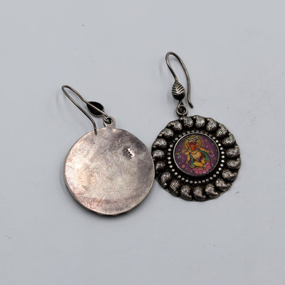 925 sterling silver Lord Ganesha miniature painting drop dangle earring by Tribal Ornaments featuring intricate Ganesha artwork.