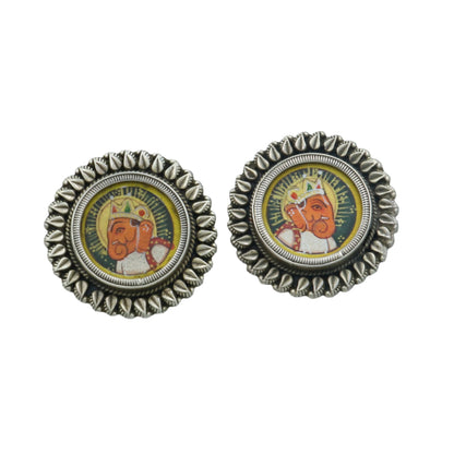 925 sterling silver Lord Ganesha miniature art painting hoops earrings by TRIBAL ORNAMENTS with detailed Ganesha design