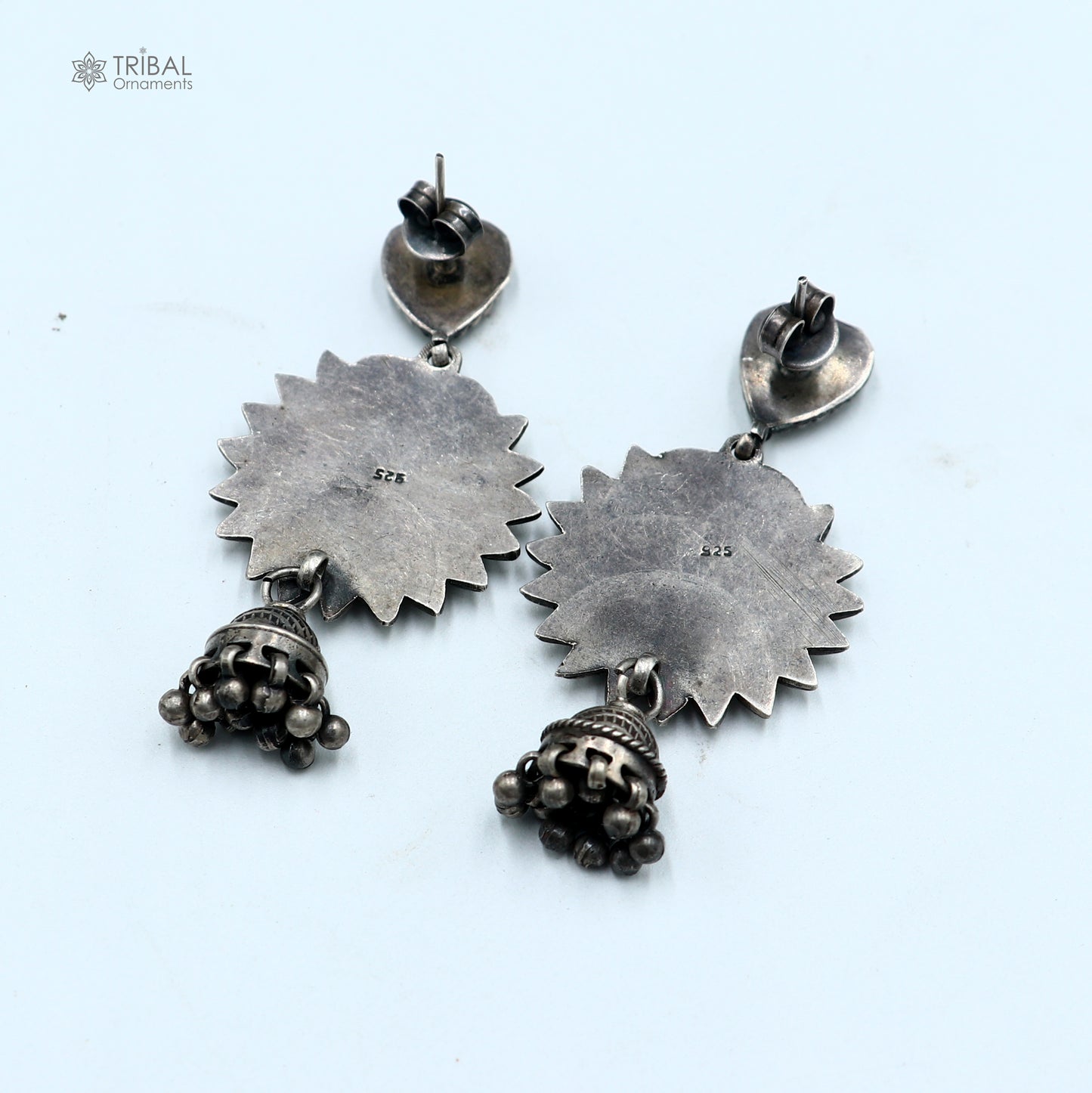 Sterling silver Lord Ganesha miniature painting earrings by TRIBAL ORNAMENTS featuring detailed Ganesha artwork in hoop style.
