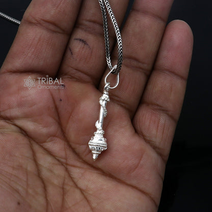 925 sterling silver Lord Hanuman weapon Gota Gada divine pendant, intricate tribal ornament design, detailed religious jewelry piece