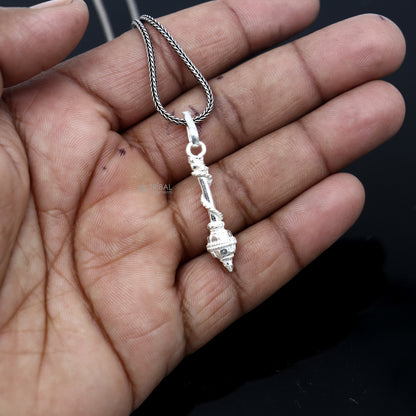 925 sterling silver Lord Hanuman Gada pendant featuring traditional gota design, crafted by TRIBAL ORNAMENTS.