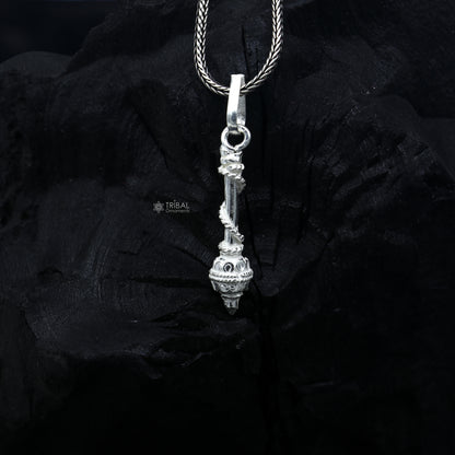 925 sterling silver Lord Hanuman weapon Gota Gada divine pendant, detailed tribal ornament with intricate design
