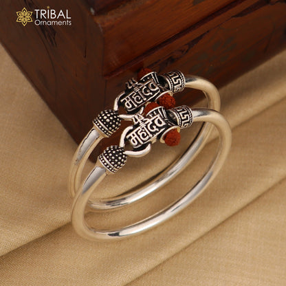 925 Sterling silver lord Mahadev trident  bangle for kids "mahadev" bangle kada bbk215 - TRIBAL ORNAMENTS