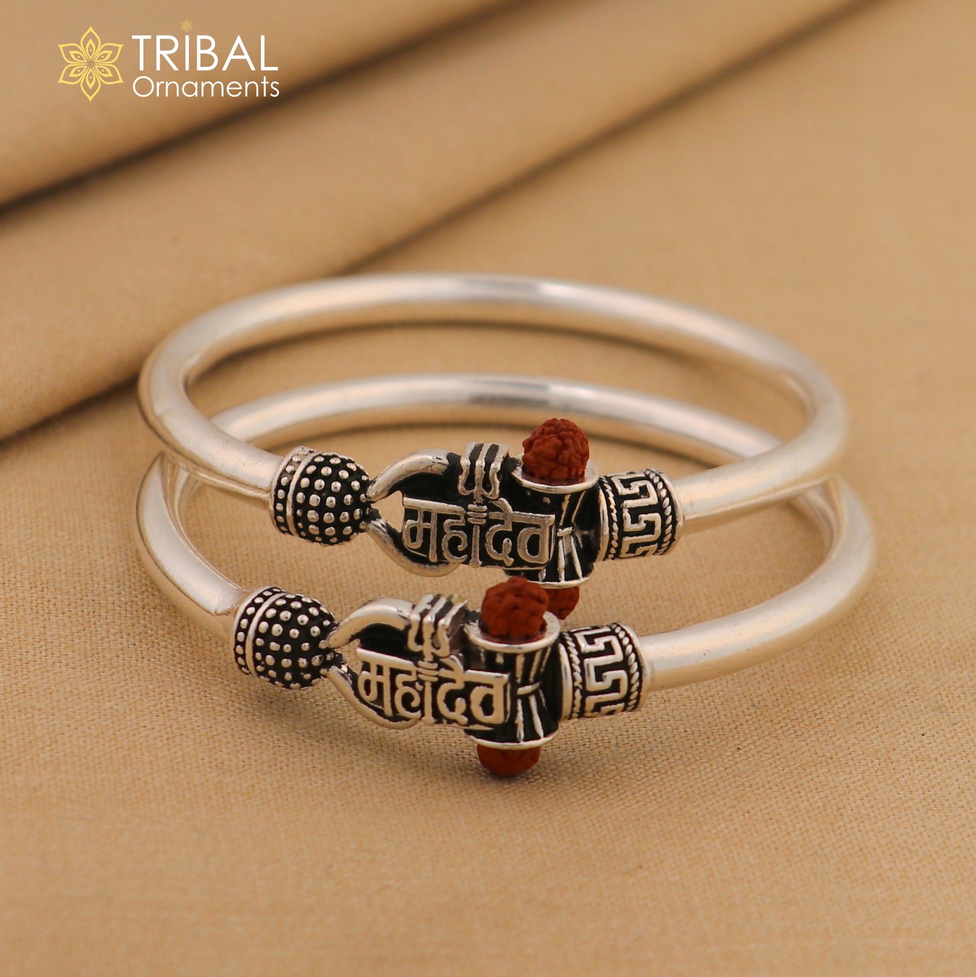 925 Sterling silver lord Mahadev trident  bangle for kids "mahadev" bangle kada bbk215 - TRIBAL ORNAMENTS