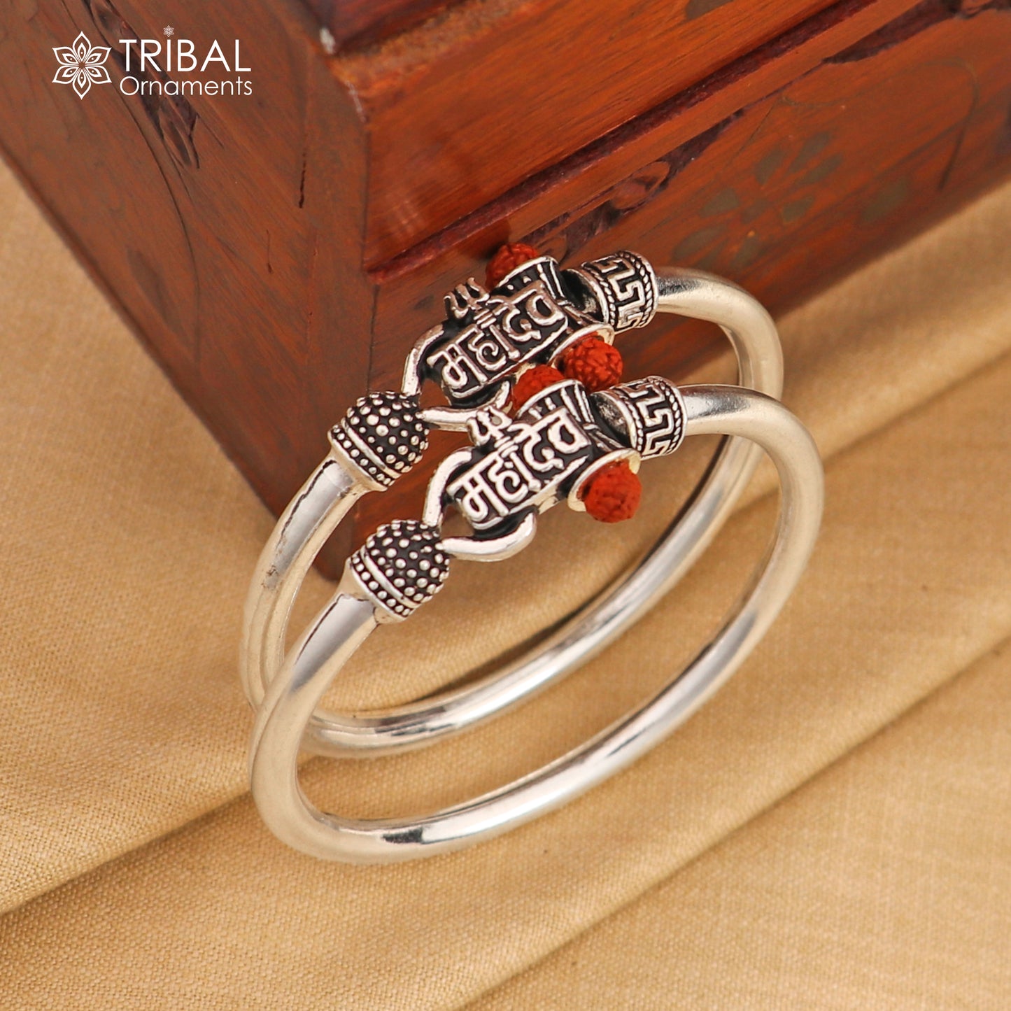 925 Sterling silver lord Mahadev trident  bangle for kids "mahadev" bangle kada bbk215 - TRIBAL ORNAMENTS