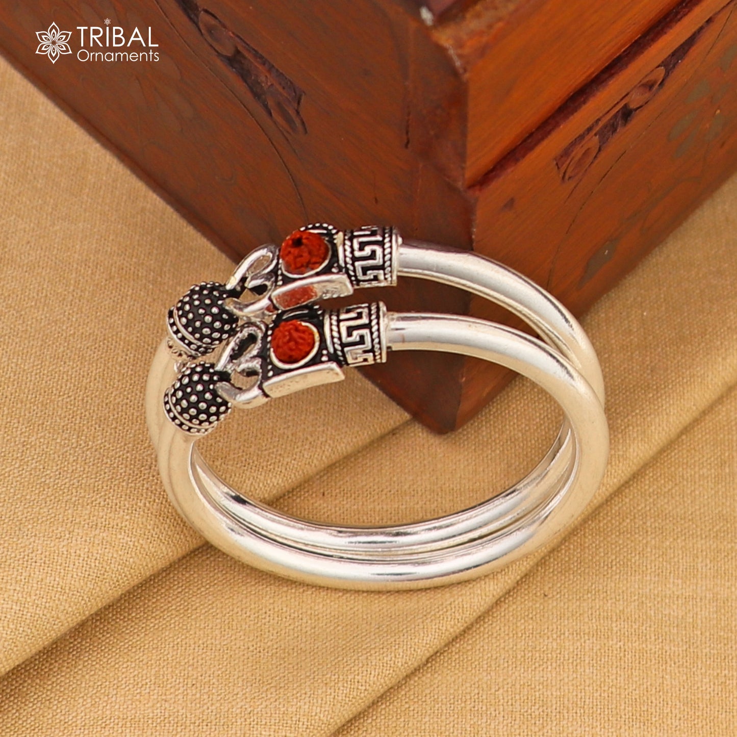 925 Sterling silver lord Mahadev trident bangle kada for kids jewelry bbk216 - TRIBAL ORNAMENTS
