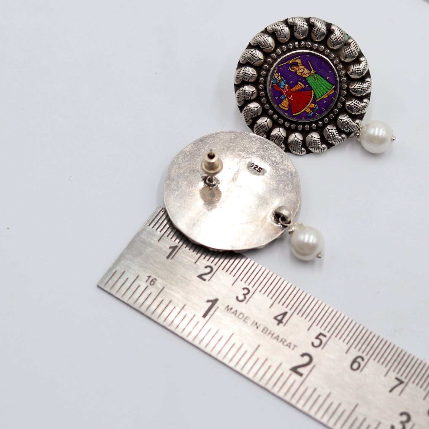 925 sterling silver lord Radha krishna painting miniature art Painting  drop dangle earring s1355 - TRIBAL ORNAMENTS