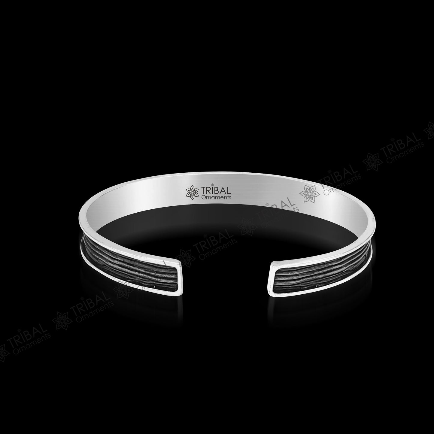 925 Sterling silver Lord Rama mantra "JAI SHRI RAM" adjustable unisex bangle cuff bracelet by Tribal Ornaments, featuring intricate design.