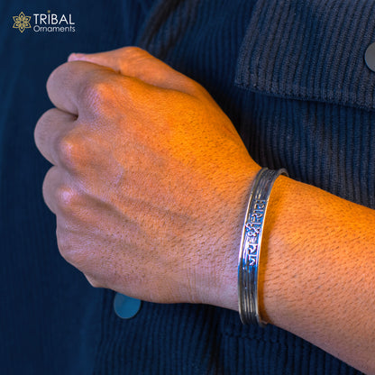 925 Sterling silver Lord Rama mantra "JAI SHRI RAM" adjustable bangle cuff for unisex men and women, tribal ornament style.