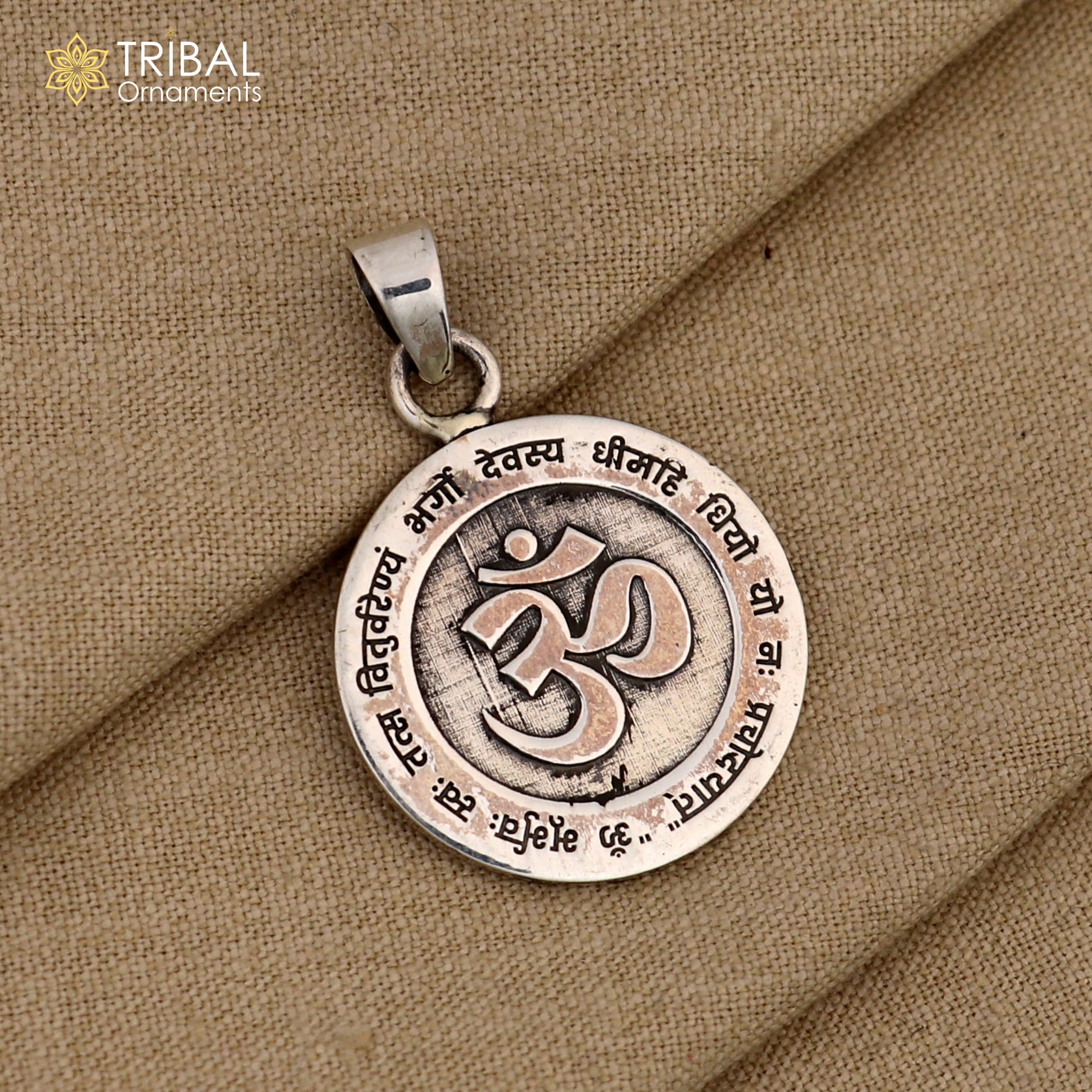925 Sterling silver lord shiva mantra om design pendant tribal ethnic jewelry nsp1067 - TRIBAL ORNAMENTS