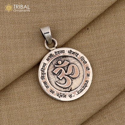 925 Sterling silver Lord Shiva mantra Om pendant featuring tribal ethnic design, showcasing intricate craftsmanship and spiritual symbolism.