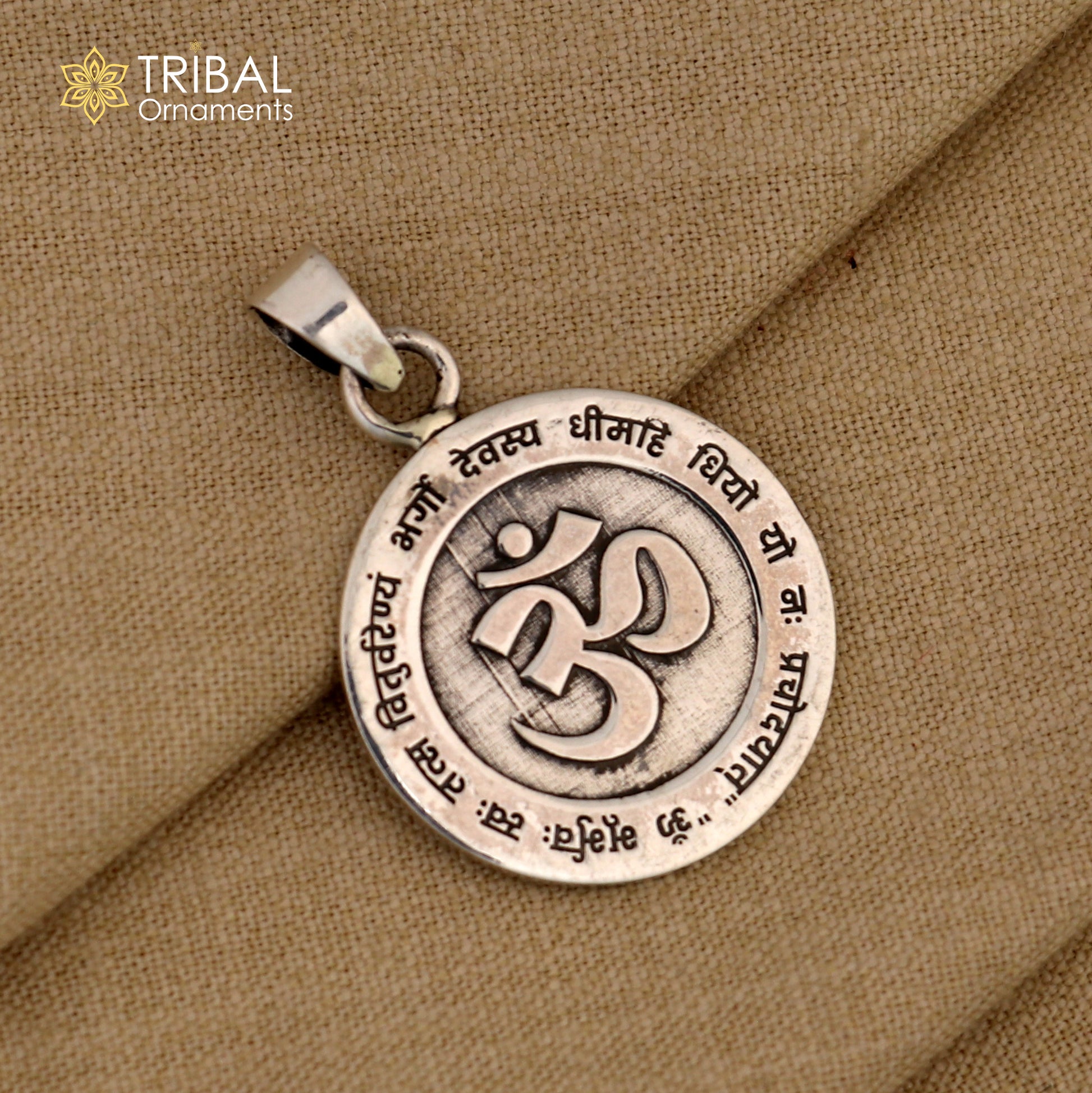 925 Sterling silver lord shiva mantra om design pendant tribal ethnic jewelry nsp1067 - TRIBAL ORNAMENTS