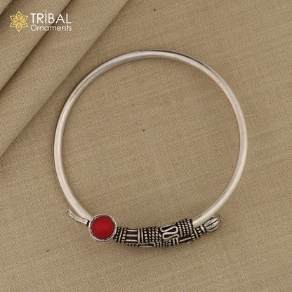 Unisex 925 Sterling silver Lord Shiva Trident design Bahubali bangle cuff bracelet by Tribal Ornaments, adjustable jewelry.