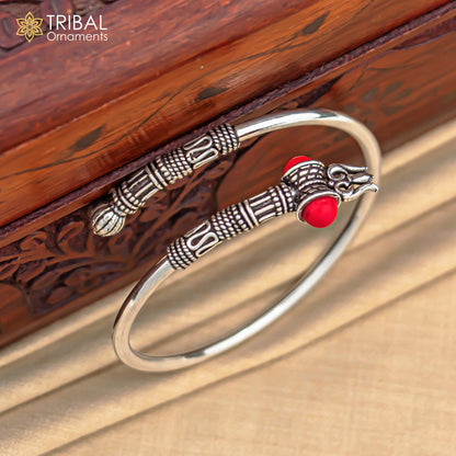 Sterling silver Lord Shiva Trident design unisex Bahubali bangle cuff bracelet, adjustable tribal jewelry by TRIBAL ORNAMENTS.