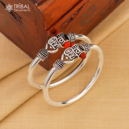 925 Sterling silver Lord Shiva trident bangle for kids, featuring intricate tribal design and "SHIVA" engraving, tribal ornaments.
