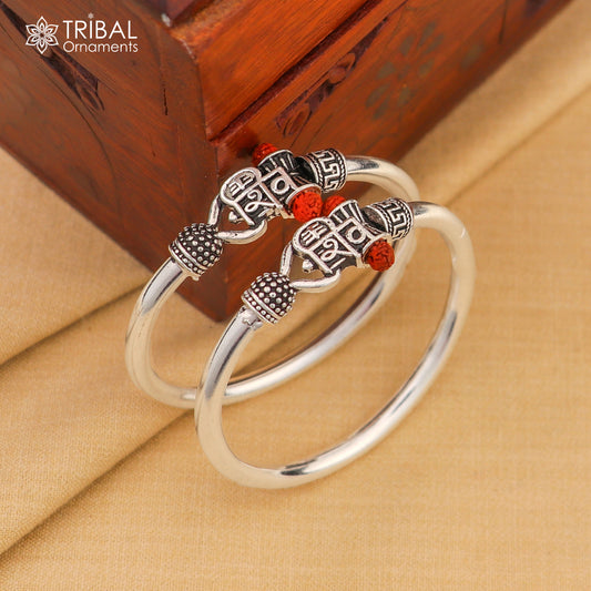 925 Sterling silver lord shiva trident  bangle for kids "SHIVA" bangle kada bbk214 - TRIBAL ORNAMENTS