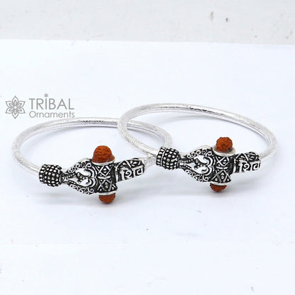 925 Sterling silver Lord Shiva trident bangle for kids, featuring intricate design and traditional Indian jewelry style.