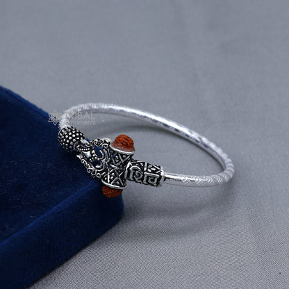 925 Sterling silver Lord Shiva trident bangle for kids, tribal ornaments, featuring detailed Shiva symbol design.