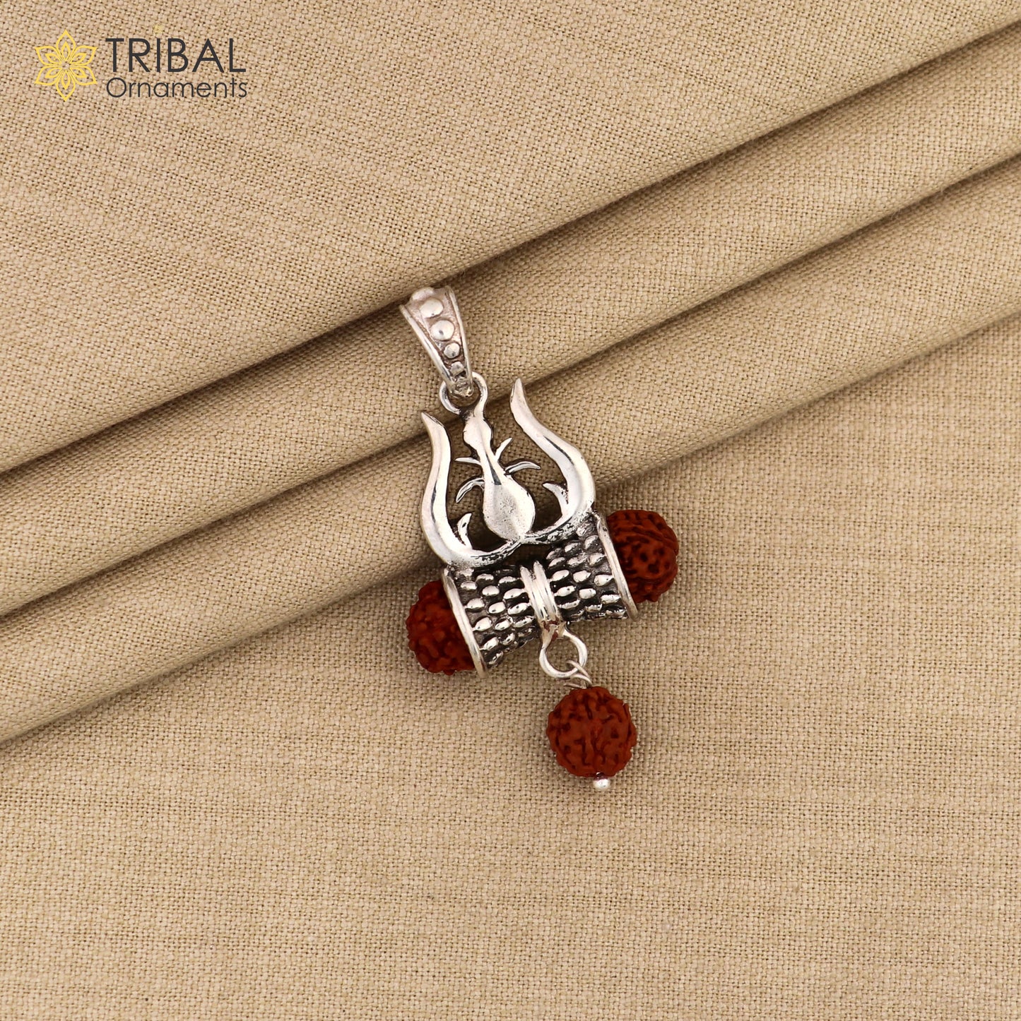 925 sterling silver Lord shiva trident shape rudraksha beads pendant pendant for unisex ssp317 - TRIBAL ORNAMENTS