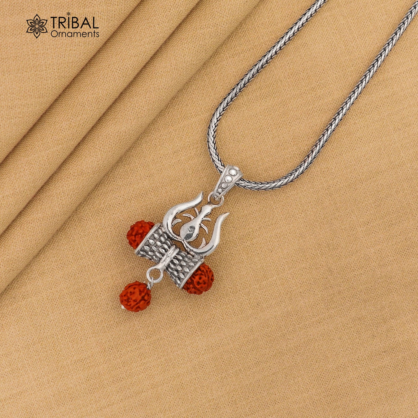 925 sterling silver Lord shiva trident shape rudraksha beads pendant pendant for unisex ssp317 - TRIBAL ORNAMENTS