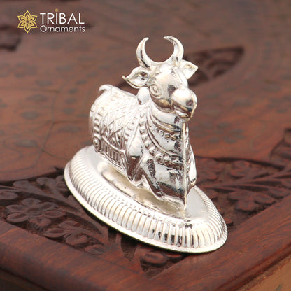925 sterling silver Lord Shiva Vahan Nandi Maharaj statue for puja, detailed divine sculpture by TRIBAL ORNAMENTS