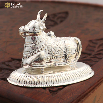 925 sterling silver Lord Shiva Vahan Nandi Maharaj statue for puja, detailed divine Hindu deity figure by Tribal Ornaments