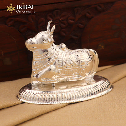 925 sterling silver Lord Shiva Vahan Nandi Maharaj statue for puja, detailed divine statue by Tribal Ornaments.