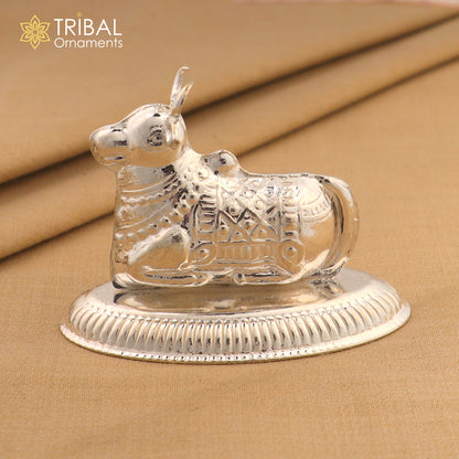 925 sterling silver Lord Shiva Vahan Nandi Maharaj statue for puja, detailed divine statue for spiritual rituals and gifting.