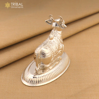 925 sterling silver Lord Shiva Vahan Nandi Maharaj statue for puja, divine Hindu religious ornament, crafted by Tribal Ornaments