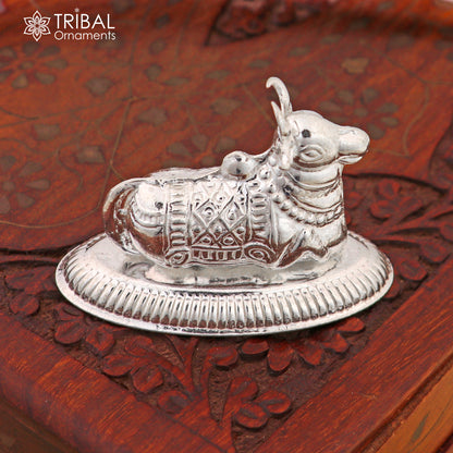 925 sterling silver Lord Shiva Nandi Maharaj statue for puja, detailed divine Hindu deity figure by TRIBAL ORNAMENTS