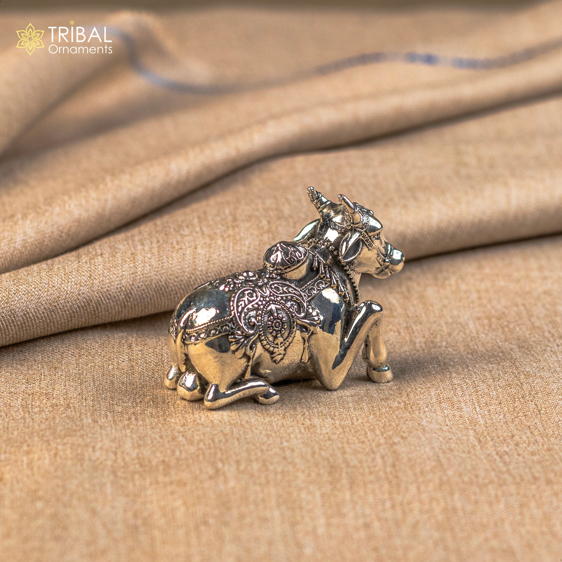 925 Sterling silver Lord Shiva Vahan Nandi Maharaj handmade small article for puja, best gift for lord Shiva, divine Nandi statue su995 - TRIBAL ORNAMENTS