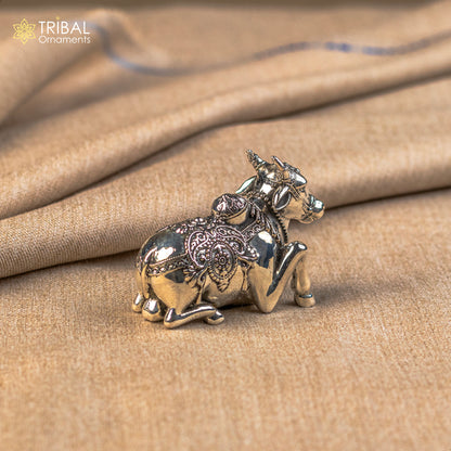 925 Sterling silver Lord Shiva Vahan Nandi Maharaj handmade small statue for puja, divine Nandi figure, spiritual gift from TRIBAL ORNAMENTS