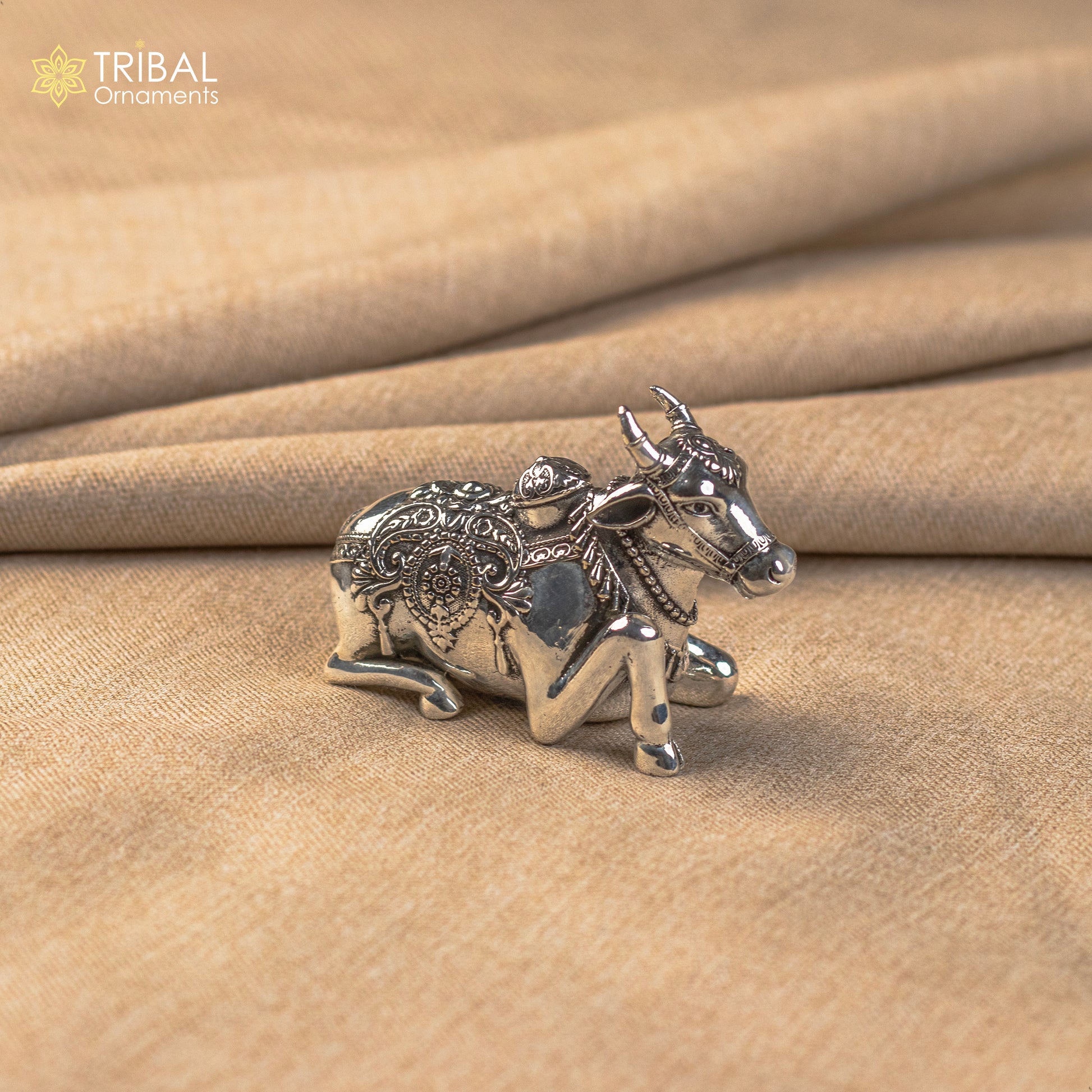 925 Sterling silver Lord Shiva Vahan Nandi Maharaj handmade small article for puja, best gift for lord Shiva, divine Nandi statue su995 - TRIBAL ORNAMENTS
