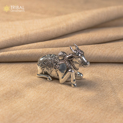 925 Sterling silver Lord Shiva Vahan Nandi Maharaj statue, handmade small divine Nandi figure for puja, crafted by Tribal Ornaments