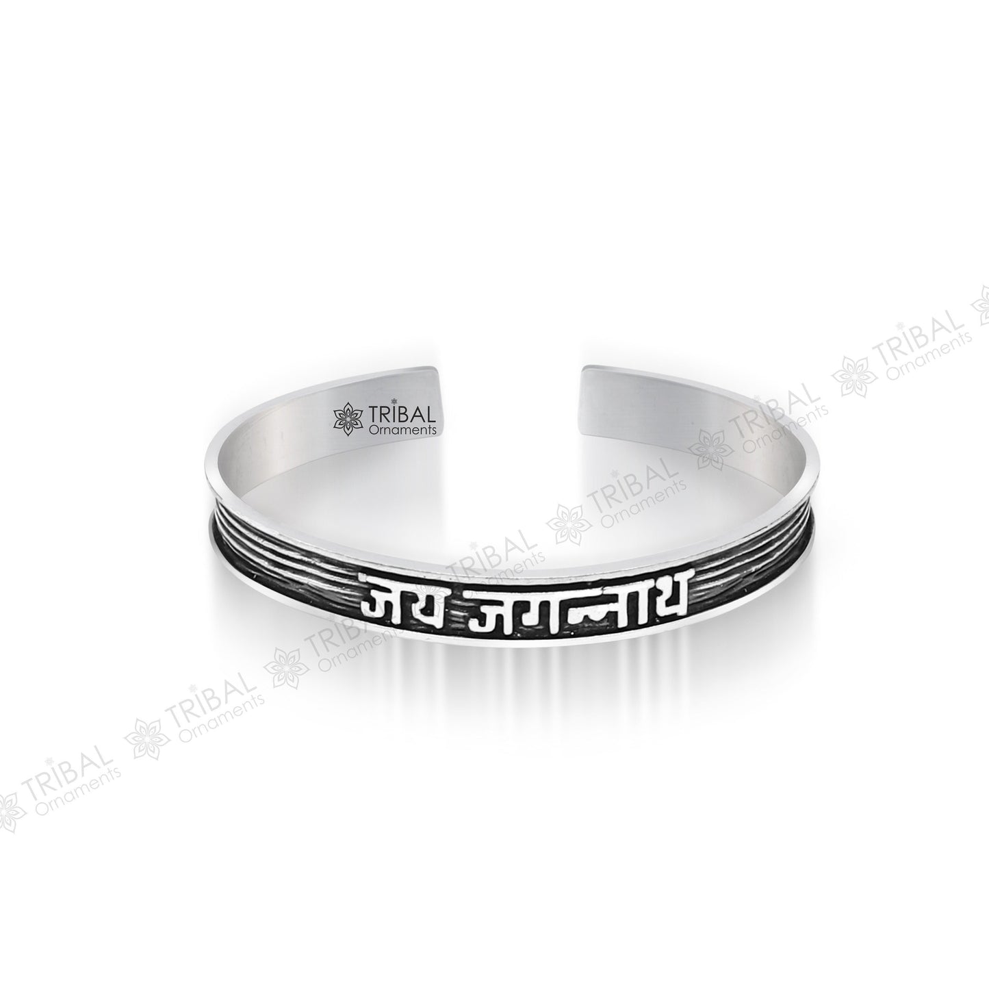 925 Sterling silver Lord Vishnu mantra "JAI JAGANNATH" adjustable bangle cuff for men and women, unisex tribal ornament bracelet.