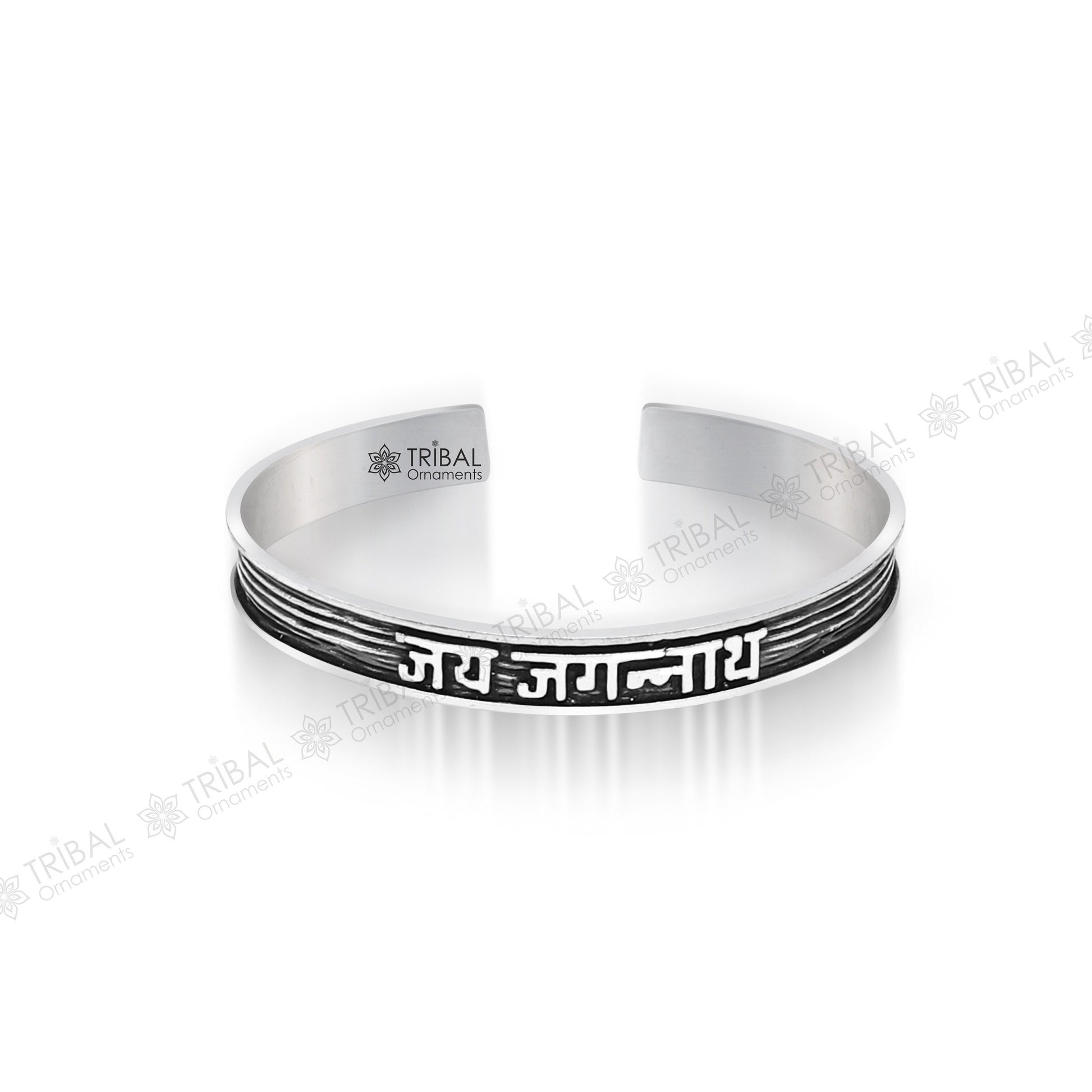925 Sterling silver Lord Vishnu mantra "JAI JAGANNATH" adjustable bangle cuff for men and women, unisex tribal ornament bracelet.