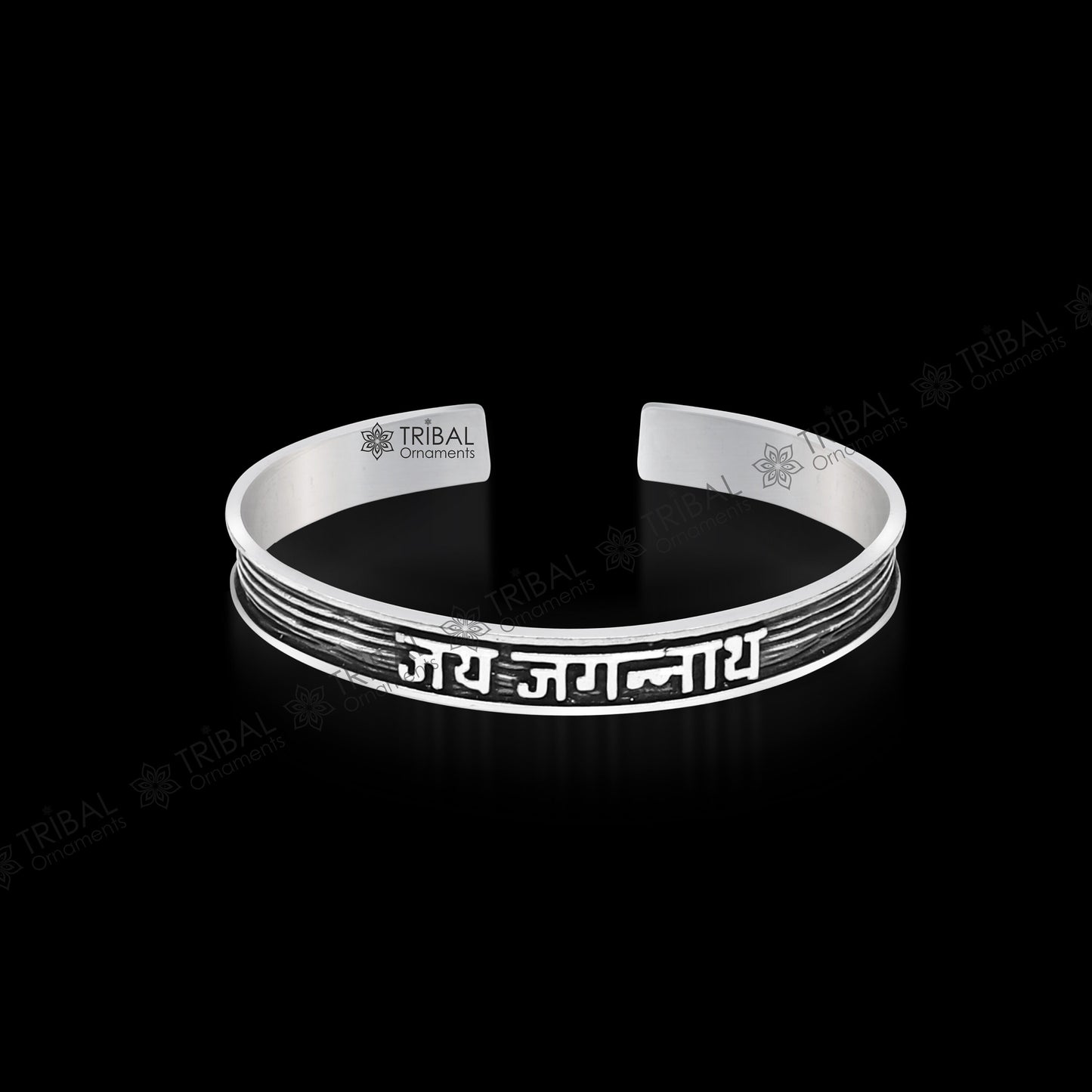 Sterling silver Lord Vishnu mantra "JAI JAGANNATH" adjustable unisex bangle cuff bracelet by Tribal Ornaments