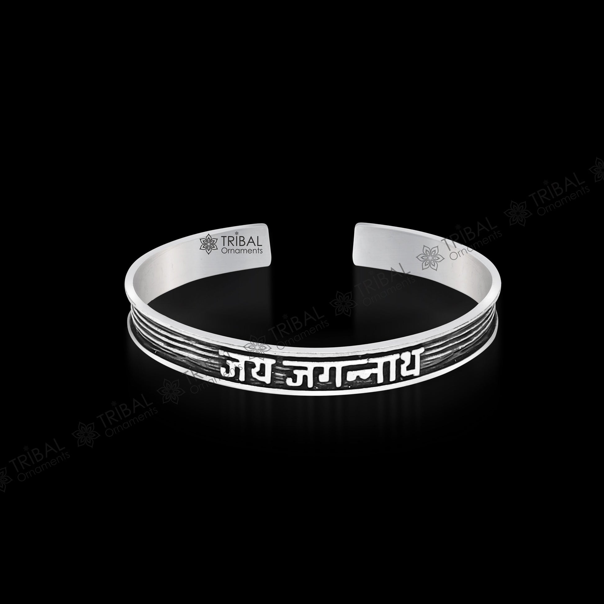 Sterling silver Lord Vishnu mantra "JAI JAGANNATH" adjustable unisex bangle cuff bracelet by Tribal Ornaments