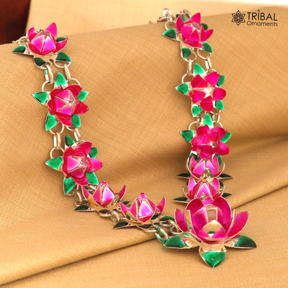 925 sterling silver lotus flower design necklace for idols or god statues a jewelry set763 - TRIBAL ORNAMENTS