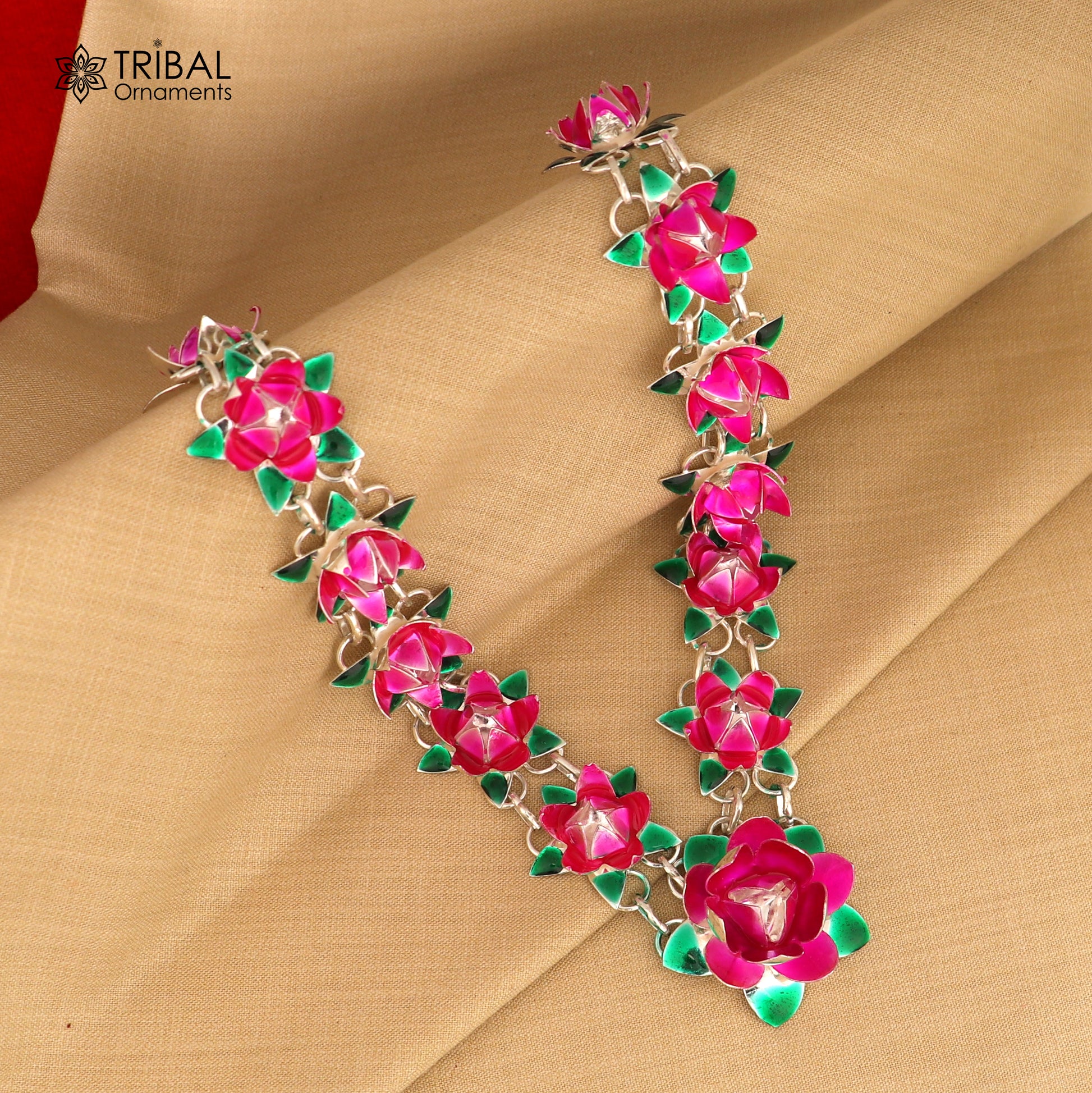 925 sterling silver lotus flower design necklace for idols or god statues a jewelry set763 - TRIBAL ORNAMENTS