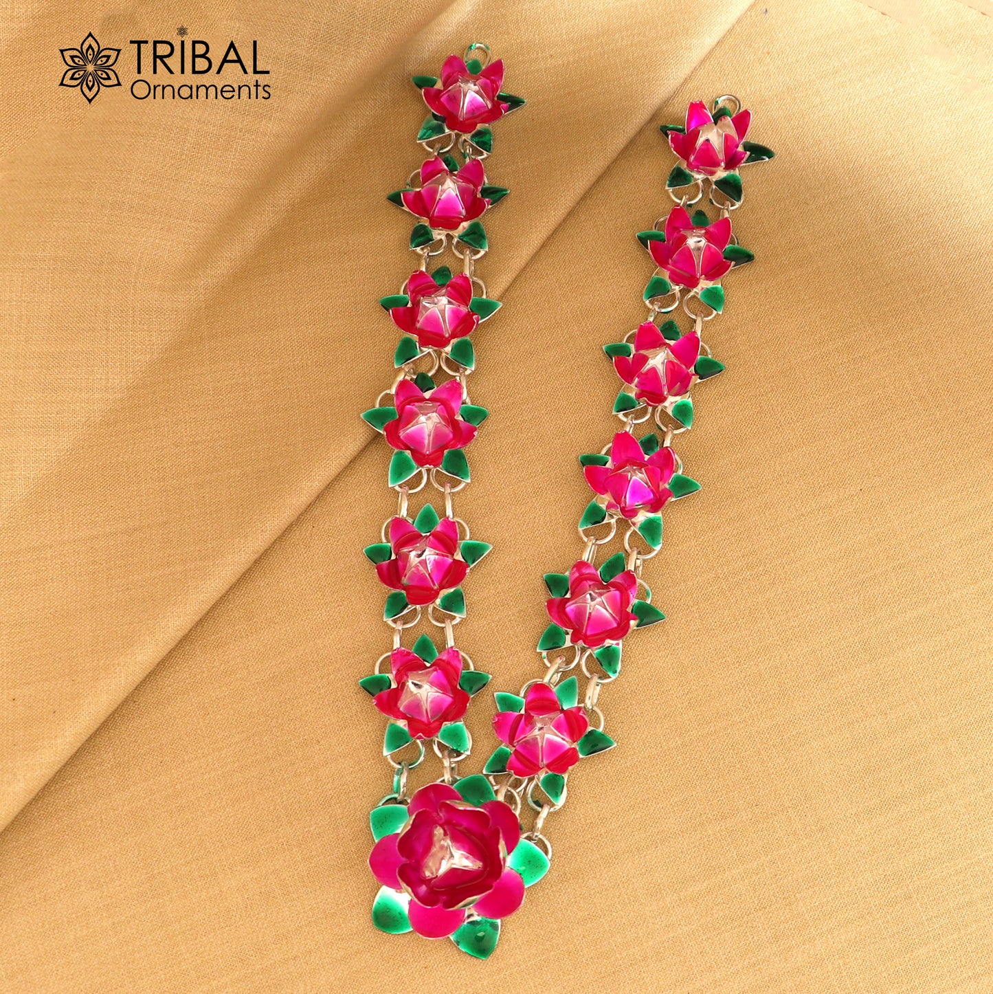 925 sterling silver lotus flower design necklace for idols or god statues a jewelry set763 - TRIBAL ORNAMENTS