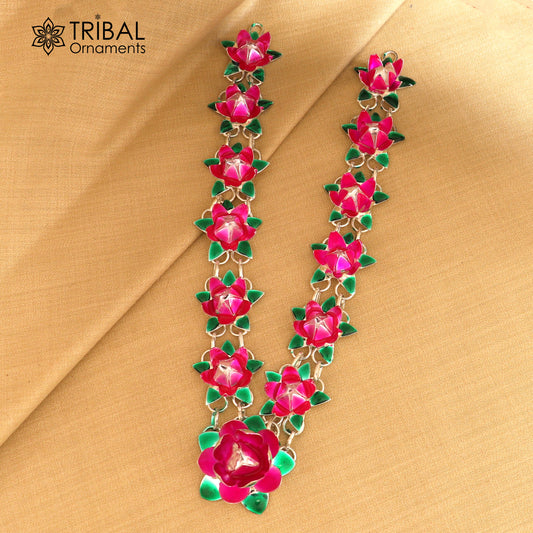 925 sterling silver lotus flower design necklace for idols or god statues a jewelry set763 - TRIBAL ORNAMENTS